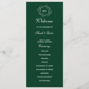 Emerald Green Monogram double side program card 