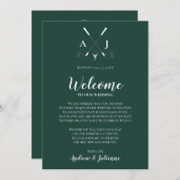 Emerald Green Monogram Golf Wedding Welcome Note