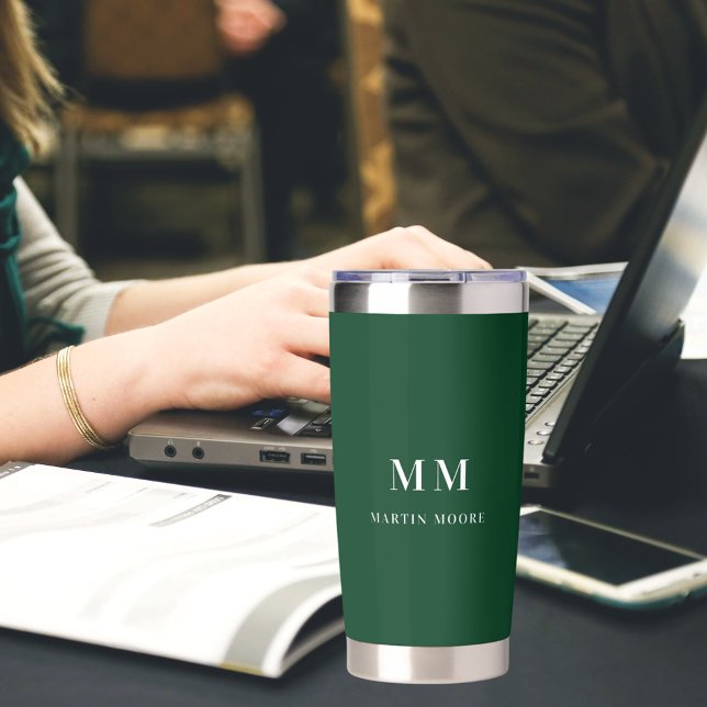 Emerald green monogram initials name insulated tumbler (Creator Uploaded)