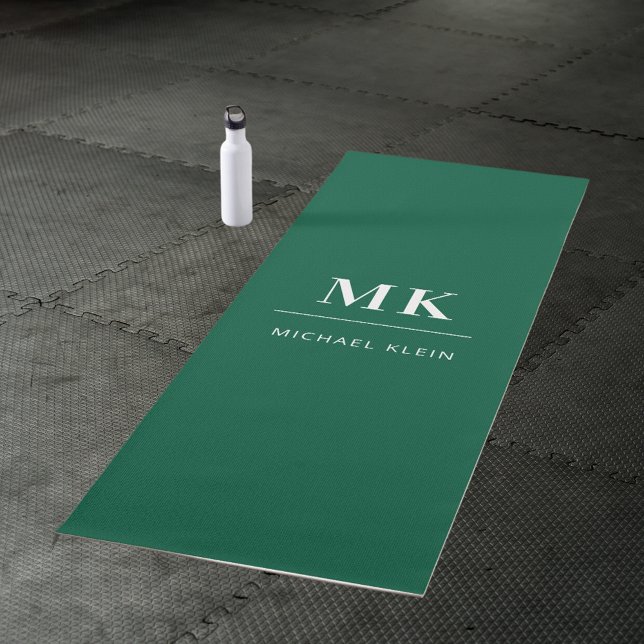 Emerald green monogram initials name yoga mat (Creator Uploaded)