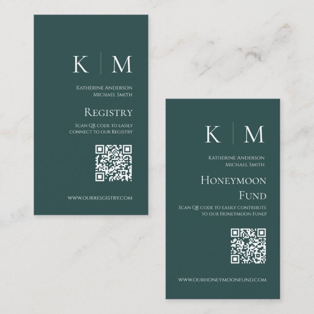 Emerald Green Monogram-Modern-Wedding Registry- Business Card (Front/Back)