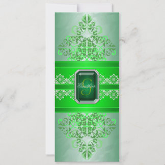 Emerald Green Monogram Ribbon Wedding Invitation