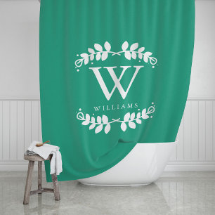 Emerald Green Monogram Shower Curtain