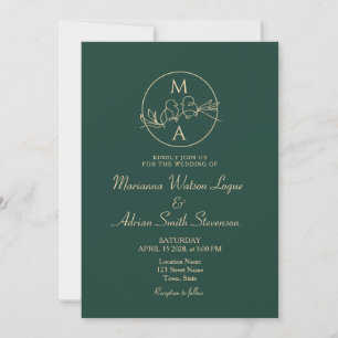 Emerald Green Monogram Wedding Invitation