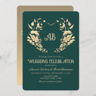 Emerald Green Monogram Wedding Invitation