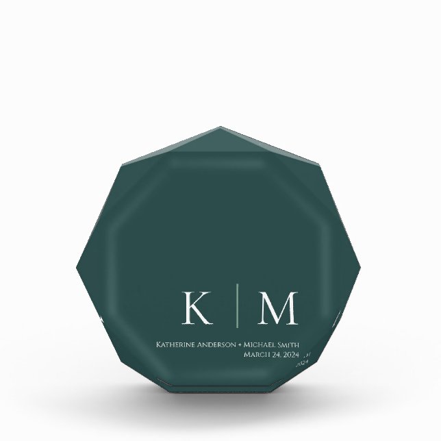 Emerald Green-Monogram -Wedding Keepsake- Photo Block (Front)