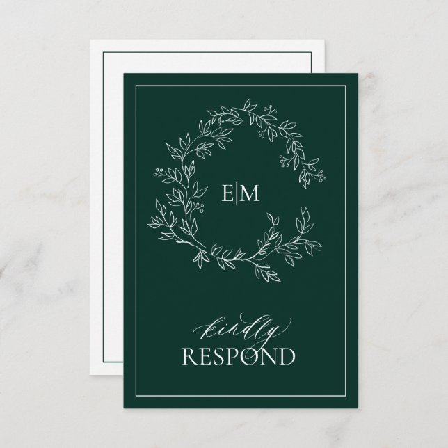 Emerald Green Monogram Wedding RSVP Card (Front/Back)