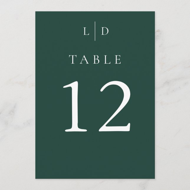 Emerald Green Monogram Wedding Table Numbers (Front)