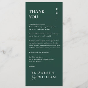 Emerald Green Monogram Wedding ThankYou Place Card