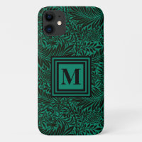 Emerald Green Monogrammed Botanical Pattern
