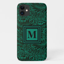 Emerald Green Monogrammed Botanical Pattern