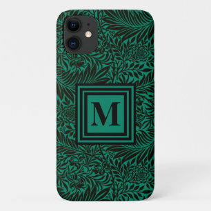 Emerald Green Monogrammed Botanical Pattern iPhone 11 Case