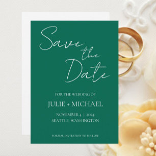 Emerald Green Monotone Simple Style Wedding Save The Date