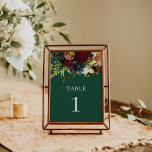 Emerald Green Moody Floral Burgundy Wedding  Table Number<br><div class="desc">This design measures 5 x 7 inches/  12.7 x 17.8 cm and is perfect for invitations. #zazzlemade</div>