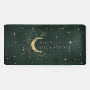 Emerald Green Moon Stars Midnight Blue Banner