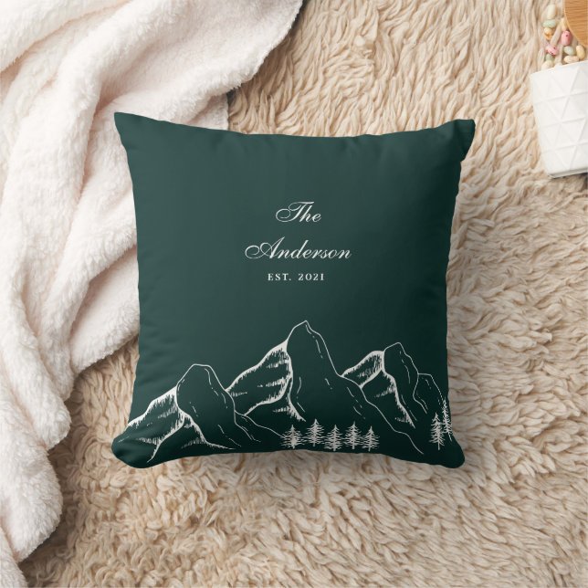 Emerald Green Mountain Pine Tree Family Cushion (Blanket)