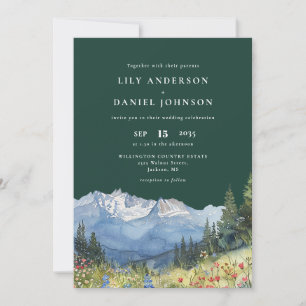 Emerald Green Mountain Wildflower Floral Wedding Invitation