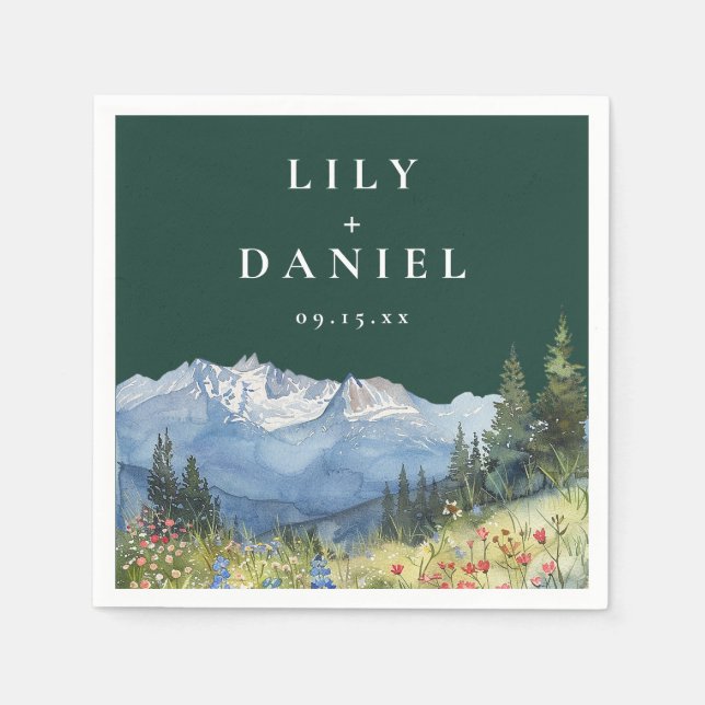 Emerald Green Mountain Wildflower Floral Wedding Napkin (Front)