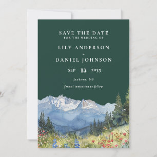 Emerald Green Mountain Wildflower Floral Wedding Save The Date