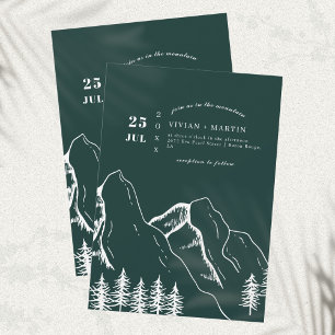Emerald Green Mountains Pine Tree Outdoor Wedding Invitation
