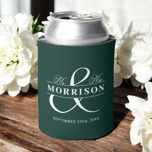 Emerald Green Mr Mrs Wedding Favour  Can Cooler (Creator Uploaded)