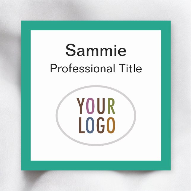 Emerald Green Name Badge Company Logo 2x2 Square (MISOOK Green Border Square Name Badge with Logo)
