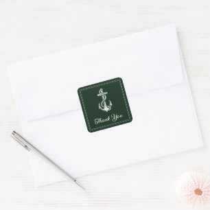 Emerald Green Nautical Anchor Thank You Stickers