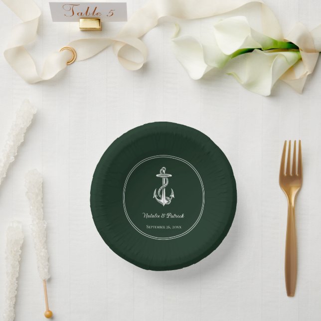 Emerald Green Nautical Anchor Wedding Paper Bowls Paper Plate (Wedding)
