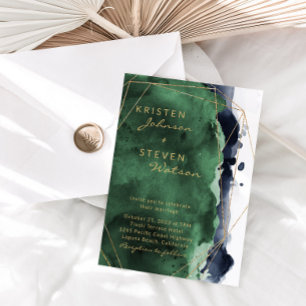 Emerald Green & Navy Blue Wedding Invitation