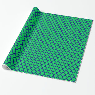 Emerald Green Navy Moroccan Quatrefoil Pattern #5 Wrapping Paper
