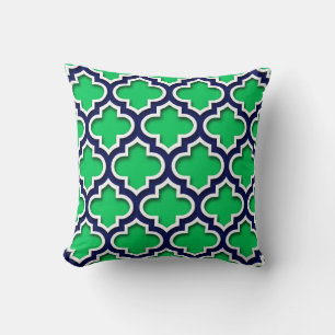 Emerald Green Navy White Moroccan Quatrefoil #5DS Cushion
