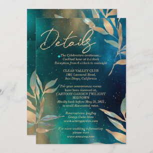 Emerald green nebula galaxy night sky golden foil  invitation