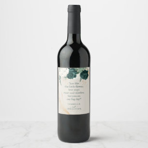 Emerald Green Neutral Cream roses wedding couple Wine Label
