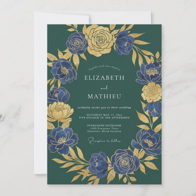 Emerald Green Noble Botanical Wedding Invitation (Front)