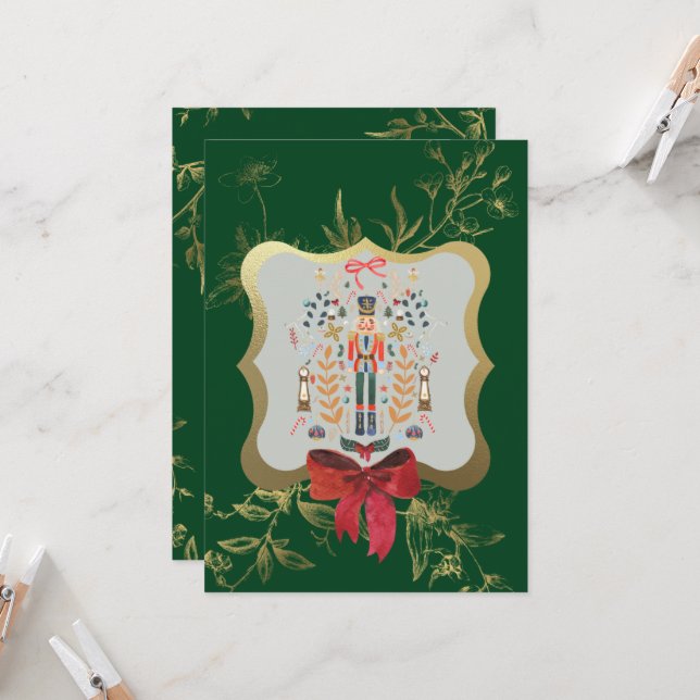 Emerald Green Nutcracker Christmas Holiday Invitation (Front/Back In Situ)