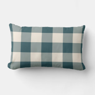 Emerald Green Off-White Gingham Pattern Chequered Lumbar Cushion