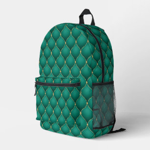 Emerald Green Ogee Gold Diamonds Tufted Backpack