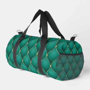 Emerald Green Ogee Gold Diamonds Tufted Duffle Bag