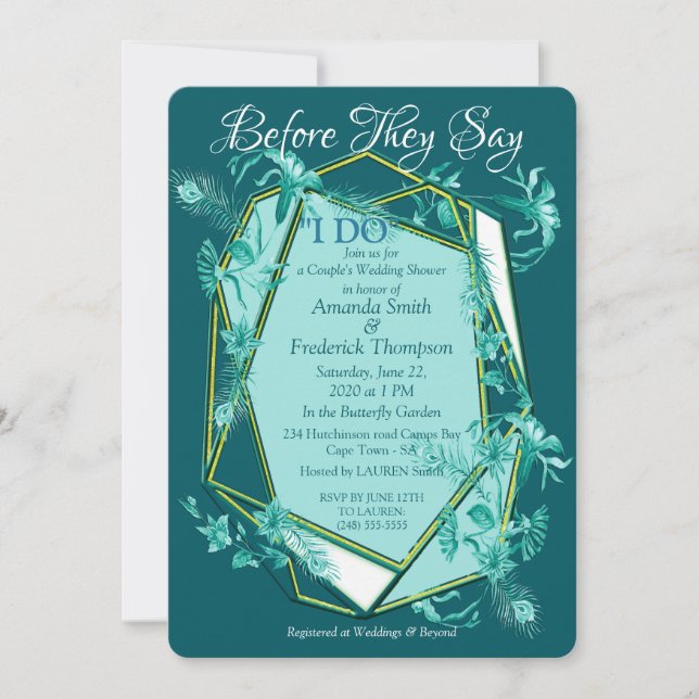 Emerald green on a sculpture texture backing invitation (Front)