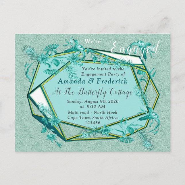 Emerald green on a sculpture texture backing invitation postcard (Front)