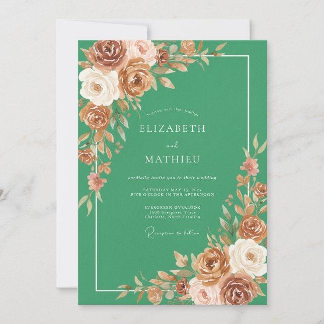 Emerald Green Opulent Autumnal Wedding Invitation (Front)