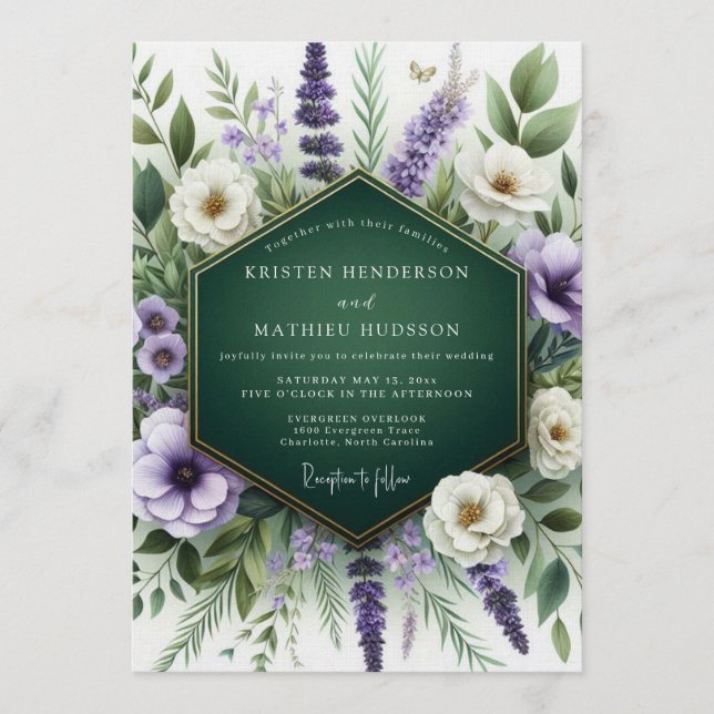 Emerald Green Organic Meadow Wedding Invitation (Front)