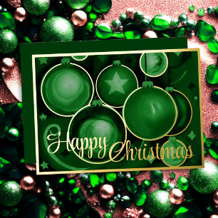 Emerald Green Ornaments Happy Christmas Foil Holiday Card
