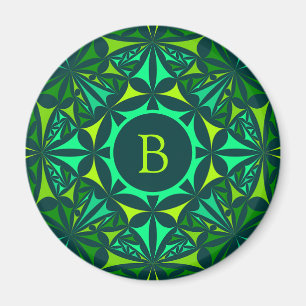 Emerald Green Ornate Kaleidoscope Monogram Magnet