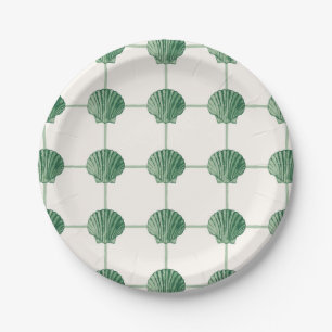 Emerald Green Painted Coastal Seashell Checkers Paper Plate