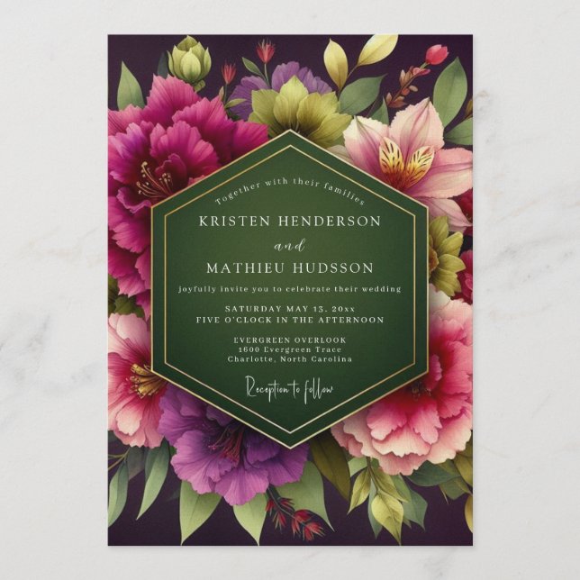 Emerald Green Palatial Moody Wedding Invitation (Front)