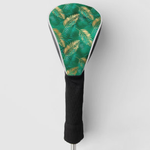 Emerald Green Palm Leaf Bright Golden Jungle Golf Head Cover