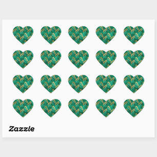 Emerald Green Palm Leaf Bright Golden Jungle Heart Sticker