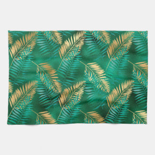 Emerald Green Palm Leaf Bright Golden Jungle Tea Towel