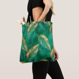 Emerald Green Palm Leaf Bright Golden Jungle Tote Bag